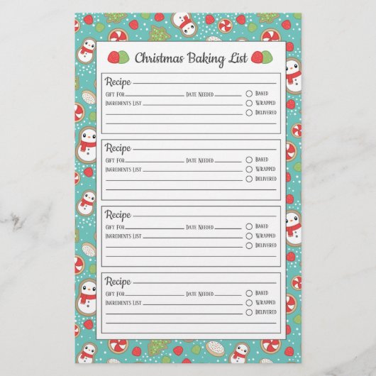 可愛い赤と青のクリスマスパターンベーキングリスト (正面)
