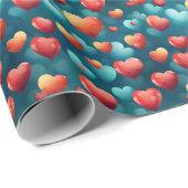 可愛い赤と青のハートバルーン ラッピングペーパー (ロールコーナー)