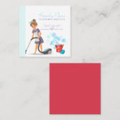 可愛い赤と青ストライプのの掃除サービス スクエア名刺 (正面/裏面)