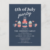 可愛い赤と青7月4日のパーティー インビテーションポストカード (正面)