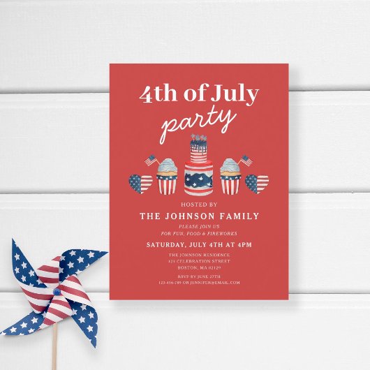 可愛い赤と青7月4日のパーティー インビテーションポストカード