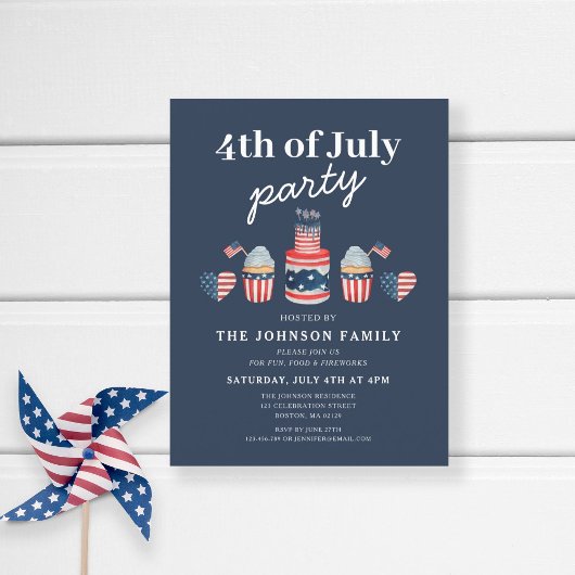 可愛い赤と青7月4日のパーティー インビテーションポストカード
