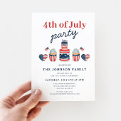 可愛い赤と青7月4日のパーティー インビテーションポストカード