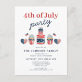 可愛い赤と青7月4日のパーティー インビテーションポストカード (正面)