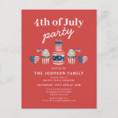 可愛い赤と青7月4日のパーティー インビテーションポストカード (正面)