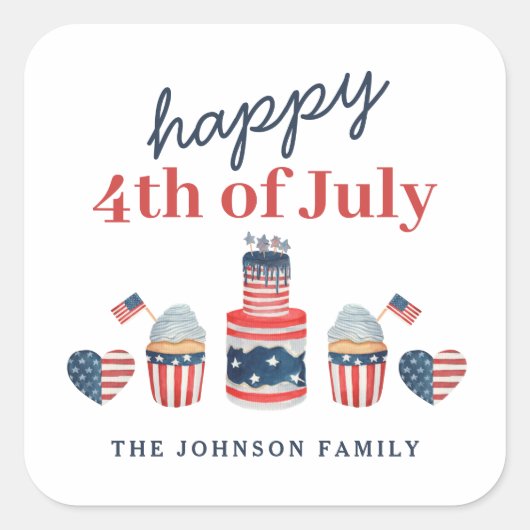 可愛い赤と青7月4日のパーティー スクエアシール (正面)