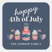 可愛い赤と青7月4日のパーティー スクエアシール (正面)