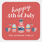 可愛い赤と青7月4日のパーティー スクエアシール (正面)