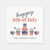 可愛い赤と青7月4日のパーティー スタンダードカクテルナプキン (正面)