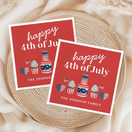 可愛い赤と青7月4日のパーティー スタンダードカクテルナプキン