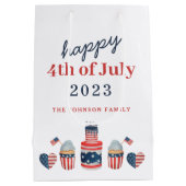 可愛い赤と青7月4日のパーティー ミディアムペーパーバッグ (裏面)