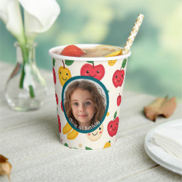 可愛い赤と黄色のさくらんぼカスタムの写真と名前 紙コップ