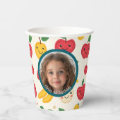 可愛い赤と黄色のさくらんぼカスタムの写真と名前 紙コップ (正面)