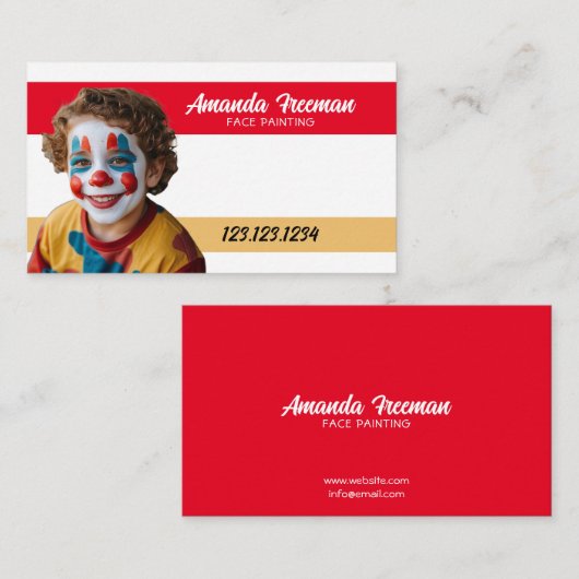 可愛い赤と黄色のピエロ絵を描顔画家 名刺 (正面/裏面)