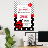 可愛い赤と黒のラディバグ歓迎サイン ポスター (ホームオフィス)