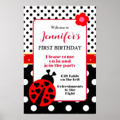 可愛い赤と黒のラディバグ歓迎サイン ポスター (正面)