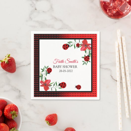 可愛い赤と黒のラディバグ |水彩花 スタンダードカクテルナプキン (インサイチュ)