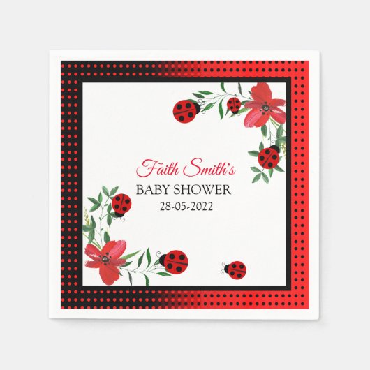 可愛い赤と黒のラディバグ |水彩花 スタンダードカクテルナプキン (正面)