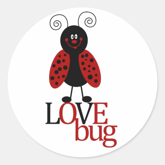 可愛い赤と黒のラディバグ"LOVE BUG"スタンプ ラウンドシール (正面)