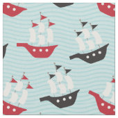 可愛い赤と黒の海賊船 ファブリック (クローズアップ)