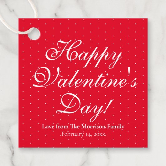 可愛い赤カスタム水玉模様脚本バレンタインデー フェイバータグ (正面)
