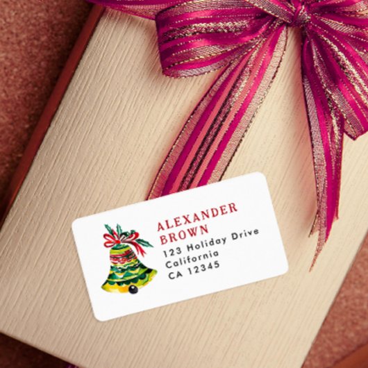 可愛い赤カラフルと緑のクリスマスベルアドレス ラベル