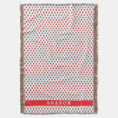 可愛い赤ガーリーい白いちご柄モノグラム スローブランケット (正面縦)