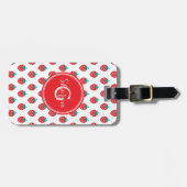 可愛い赤ガーリーい白いちご柄モノグラム ラゲッジタグ (正面横)