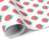 可愛い赤ガーリーい白いちご柄モノグラム ラッピングペーパー (ロールコーナー)