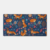 可愛い赤キツネとレトロな花柄 デスクマット (正面)