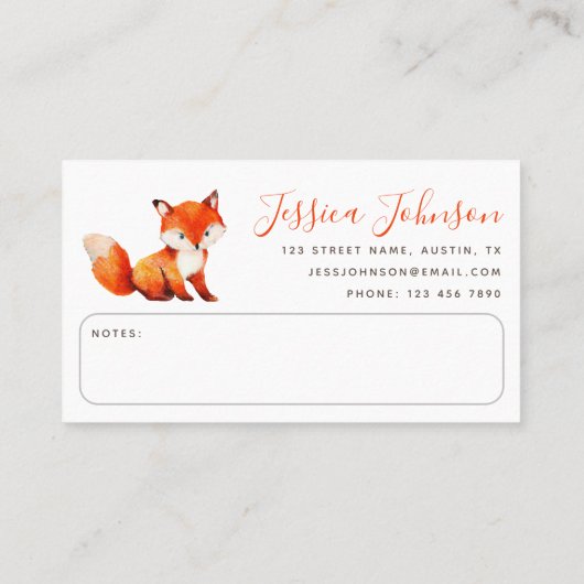 可愛い赤キツネの水彩画のモマ遊ミー 名刺 (裏面)