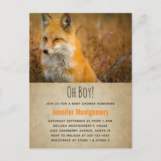 可愛い赤キツネウィルダネス自然写真ベビーシャワー インビテーションポストカード (正面)