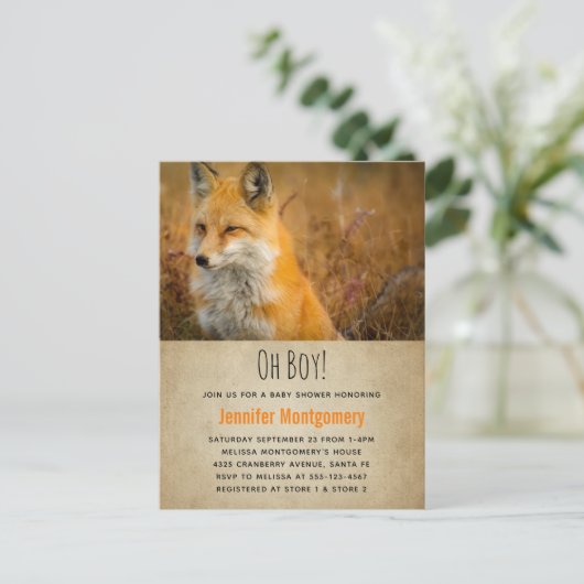 可愛い赤キツネウィルダネス自然写真ベビーシャワー インビテーションポストカード (スタンド正面)