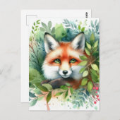 可愛い赤キツネ水彩 ポストカード (正面/裏面)