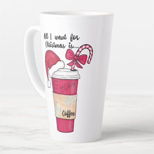 可愛い赤サンタハットコーヒーキャンディーケーンクリスマス カフェラテマグ (左アングル)