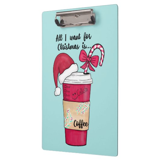 可愛い赤サンタハットコーヒーキャンディーケーンクリスマス クリップボード (左)