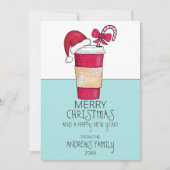 可愛い赤サンタハットコーヒーキャンディーケーンクリスマス シーズンカード (正面)