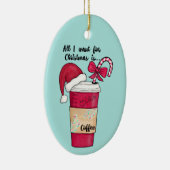 可愛い赤サンタハットコーヒーキャンディーケーンクリスマス セラミックオーナメント (右)