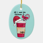 可愛い赤サンタハットコーヒーキャンディーケーンクリスマス セラミックオーナメント (正面)