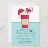 可愛い赤サンタハットコーヒーキャンディーケーンクリスマス 招待状 (正面)