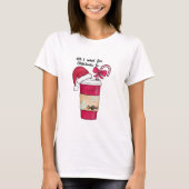可愛い赤サンタハットコーヒーキャンディーケーンクリスマス Tシャツ (正面)