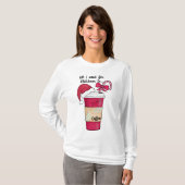 可愛い赤サンタハットコーヒーキャンディーケーンクリスマス Tシャツ (正面フル)