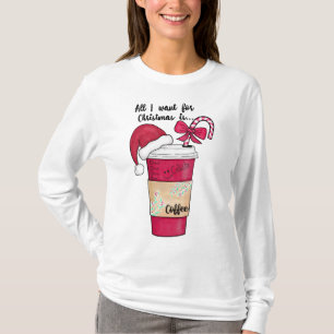 可愛い赤サンタハットコーヒーキャンディーケーンクリスマス Tシャツ
