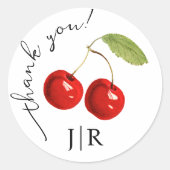 可愛い赤スタイリッシュさくらんぼありがとうブラックモノグラム ラウンドシール (正面)