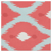 可愛い赤ターコイズ白イカットの部族模様 ファブリック (クローズアップ)