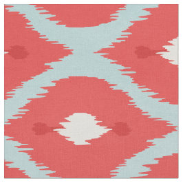 可愛い赤ターコイズ白イカットの部族模様 ファブリック