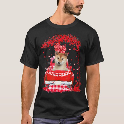 可愛い赤トラック柴犬バレンティンズデイコスチュームBO Tシャツ (正面)