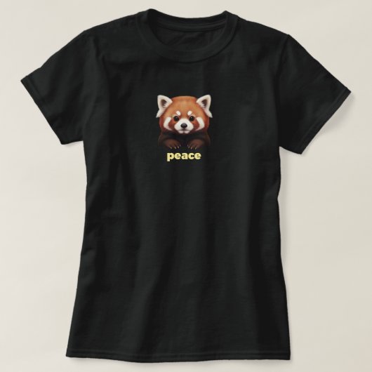 可愛い赤パンダの"ピース" キッズイラスト Tシャツ (デザイン正面)