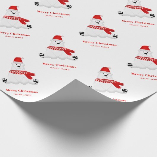 可愛い赤パーソナライズされた極熊メリークリスマス ラッピングペーパー (角)