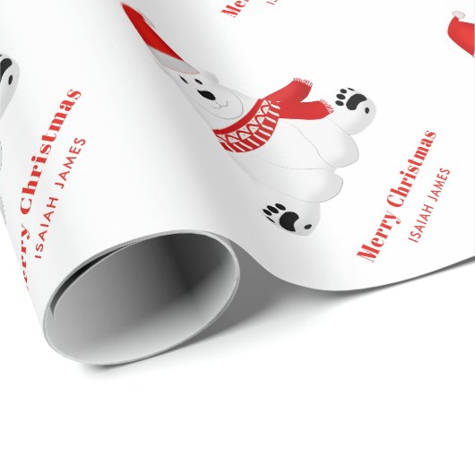 可愛い赤パーソナライズされた極熊メリークリスマス ラッピングペーパー (ロールコーナー)